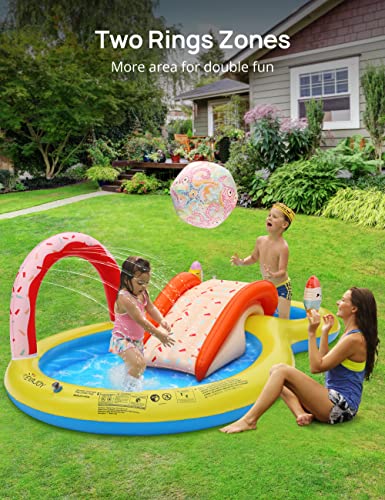 EVAJOY Inflatable Kiddie Pool, 101” x 57” x 24” Play Center with Detachable Slide for Children, Sprinkler, Ball Pit for Indoor Usage, Easy Setup for Garden, Backyard