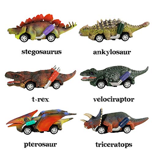 DINOBROS 6-Pack Dinosaur Pull Back Toy Cars