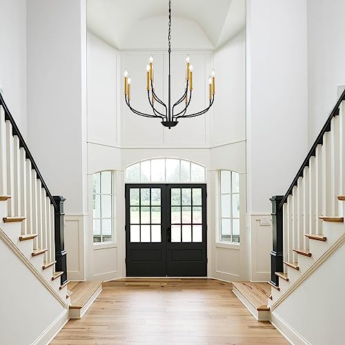 Gris Modern Chandelier, 12-Light Black and Gold Chandeliers Light Fixture, Classic Candle Chandelier for Bedroom, Foyer, Hall, Kitchen, Living Room and Entryway