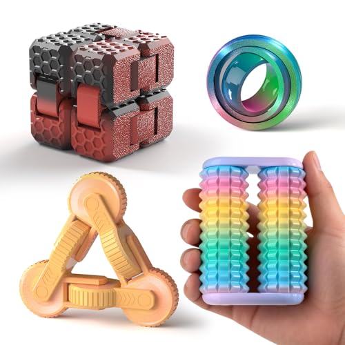 4 Pack Fidget Toys Set with Spinners and Cubes