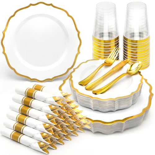 175 Piece Disposable Plastic Party Plates Set