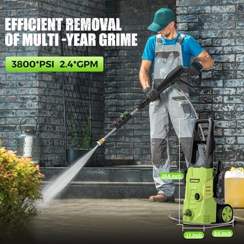 Electric High Pressure Washer - Duede Portable Power Washer with Upgraded Soap Tank, 4 Pressure Tips, 6.6 FT Inlet & 23 FT Water Outlet Hose, 3800PSI & 2.4GPM, Patios/Cars/Driveways/Fences Washing