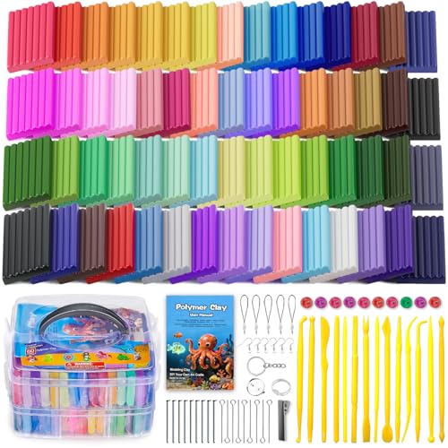 60 Color Polymer Clay Modeling Kit with Tools
