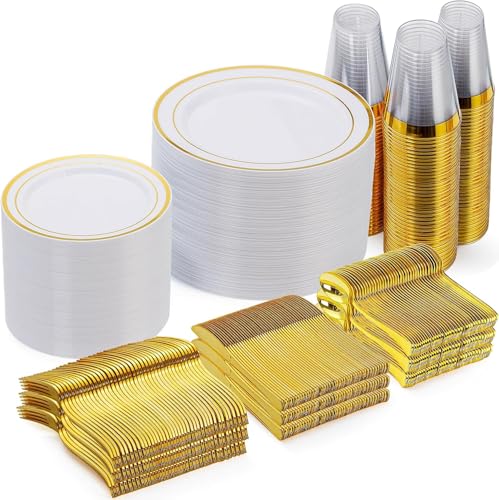 600 Piece Disposable Plastic Plates Set, Serves 100 Guests