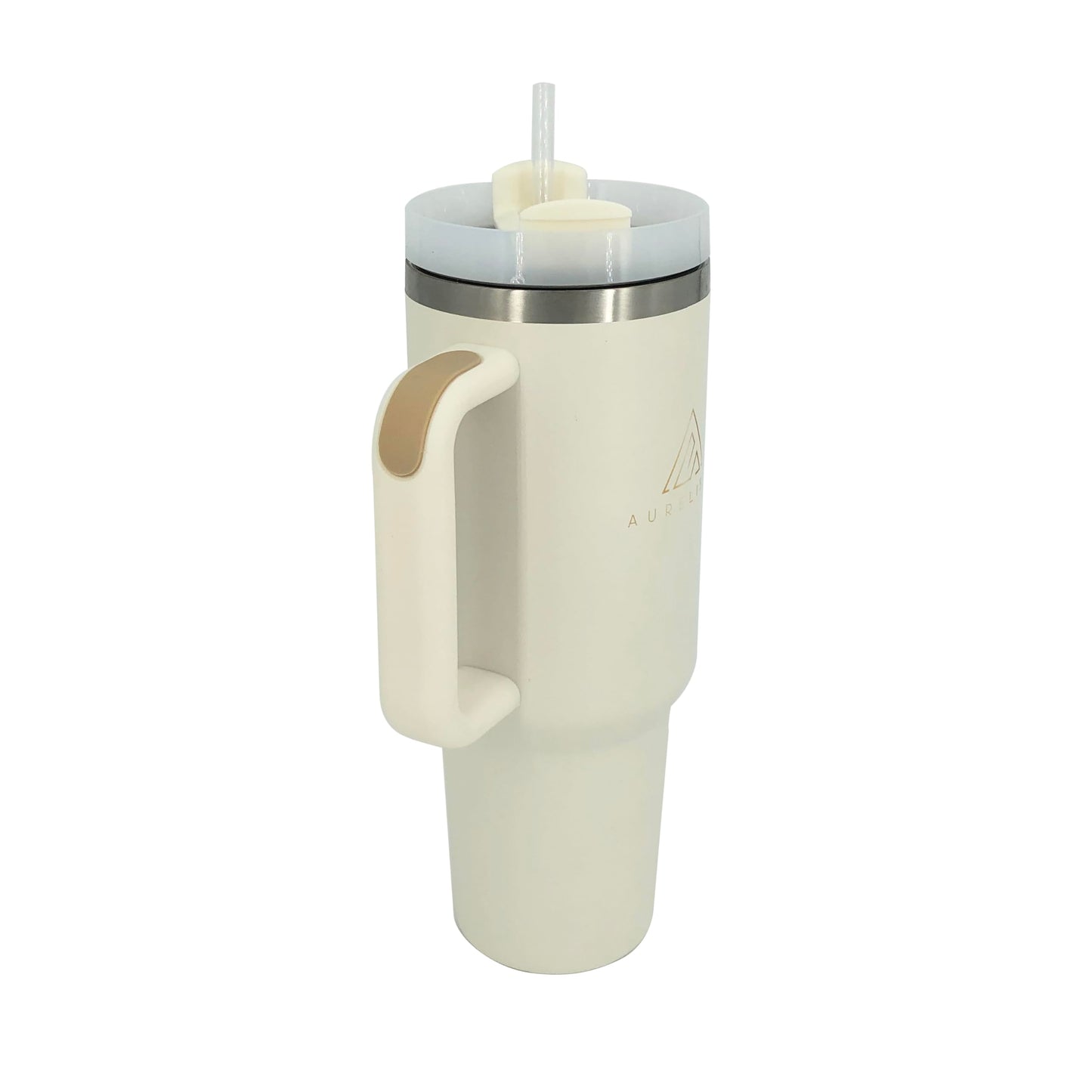 Aurelisse 40 oz Tumbler with Handle Lid and Straw Leak proof Insulated Vacuum Quencher H2.0 Water Bottle Tumblers Reusable Stainless Steel Large Travel Cup Mug Gifts (Cream White)