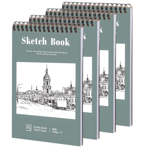 4 Pack Small Spiral Sketch Books 5.5x8.5 Inch