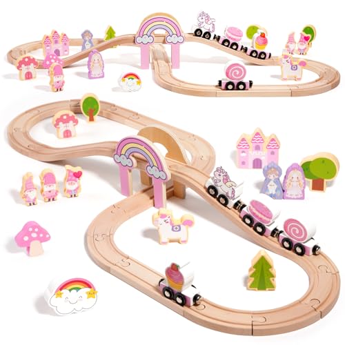 Wooden Unicorn Train Set Toddler Railway Toy