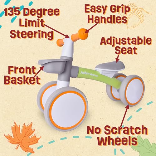 Toddler Balance Bike with Adjustable Seat and Basket