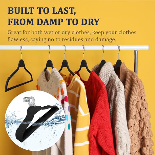 Flysums Heavy Duty Plastic Hangers, 50 Pack Rubber Coating Non Slip Coat Hangers with Shoulder Grooves, Suit Hangers with 360° Swivel Hook, Space Saving Organizer for Bedroom Closet, Black