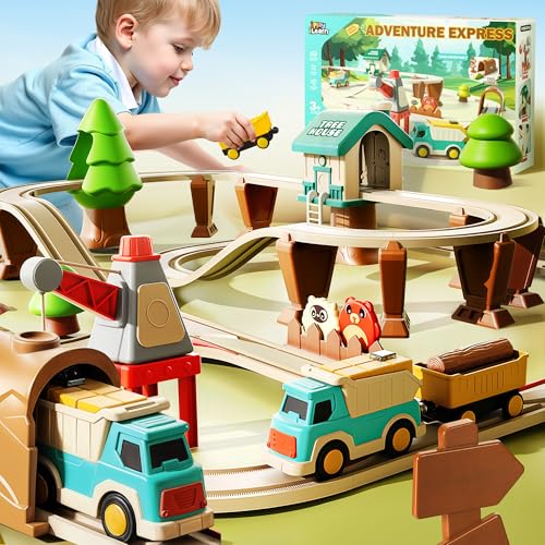 62 Piece Kids Construction Train Track Set
