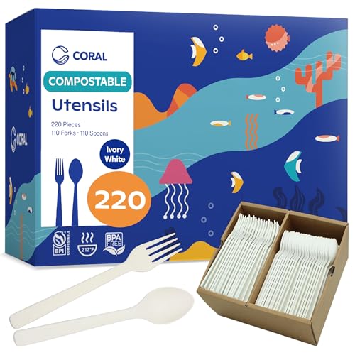 220 Piece Compostable Forks and Spoons Set