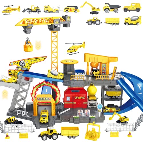 Construction Vehicles Track Set with Crane and Trucks