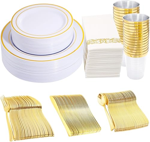 350 Piece Party Dinnerware Set Plates Silverware Cups (Gold Or Silver!)