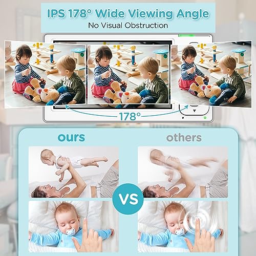 Blemil Baby Monitors, 4.3'' IPS Split-Screen Monitor with 29-Hour Battery, Pan-Tilt-Zoom Video Baby Monitor with 2 Cameras and Audio, No WiFi, 2X Zoom