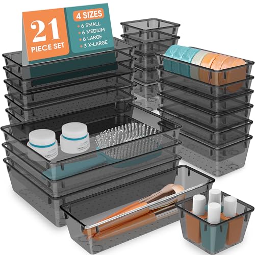 21 Piece Clear Plastic Drawer Organizer Set