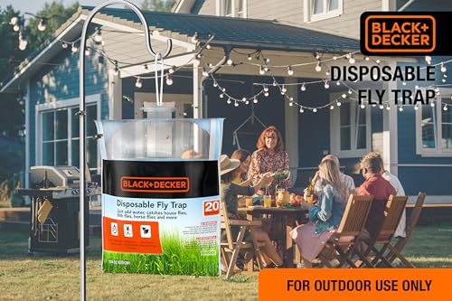 Black+Decker Fly Trap- Hanging Fly Traps Outdoor- Natural Non-Toxic Fly Catcher Attractant- Add Water to Catch House & Horse Flies in Garden, Backyard & Barn- 1 Trap, 20 Grams