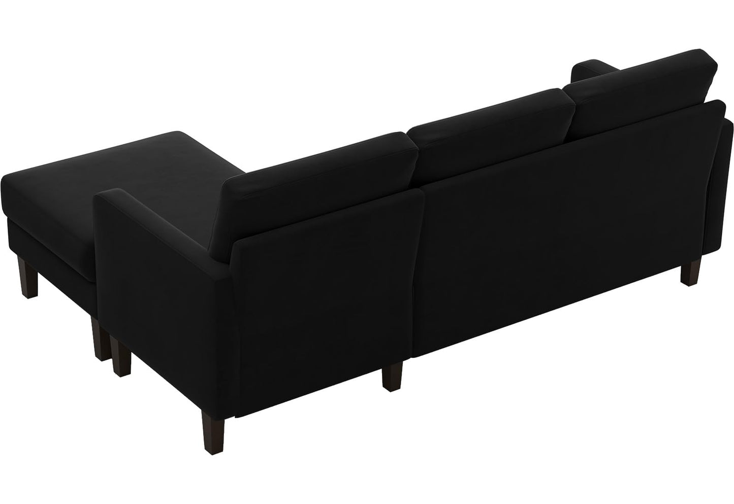 Belffin Velvet Convertible Sectional Sofa with Chaise Small L Shaped Couch with Reversible Chaise 3-Seater Sofa Sectional Set for Small Space Black
