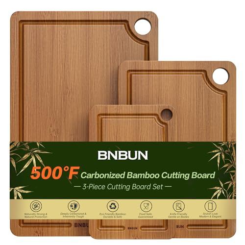 3 Piece Bamboo Cutting Board Set with Juice Grooves