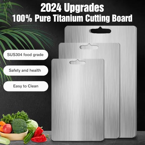 Titanium Cutting Board, 2024 Upgrades Titanium Cutting Boards for Kitchen Metal Cutting Board, Professional kitchen 316 Food Grade Stainless Steel Titanium Cutting Board (Large (14Ă10 inch))
