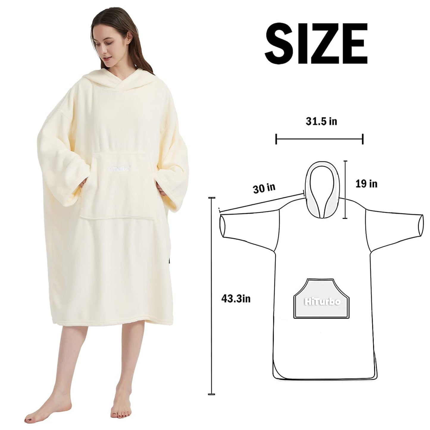 Hiturbo Plush Changing Robe, Fluffy Wearable Blanket, Soft Oversize Hooded Towel Surf Poncho with Pocket for Aquatics & Home (White)