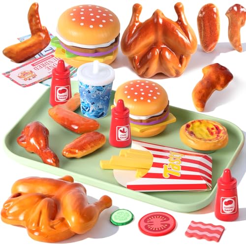 40 Piece Wooden Play Food Burger Kitchen Set