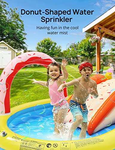 EVAJOY Inflatable Kiddie Pool, 101” x 57” x 24” Play Center with Detachable Slide for Children, Sprinkler, Ball Pit for Indoor Usage, Easy Setup for Garden, Backyard