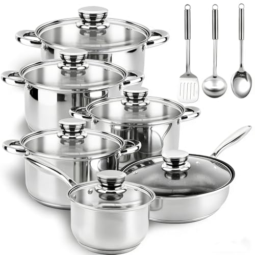 15 Piece Stainless Steel Nonstick Pots and Pans Set