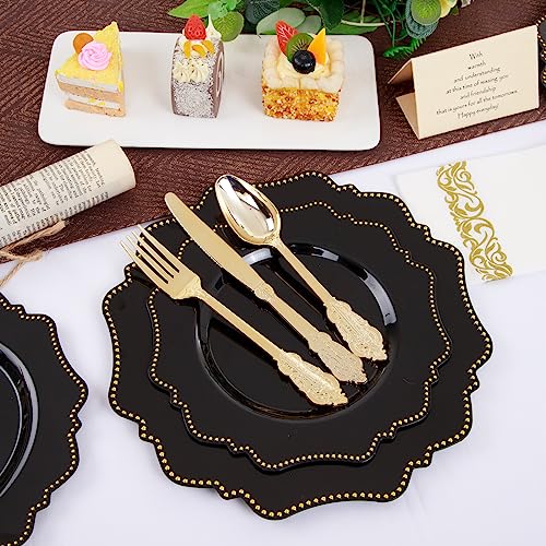 COLOSUS 175PCS Black Plastic Party Plates Set