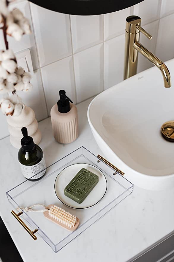 Clear Acrylic Serving Tray with Golden Handles