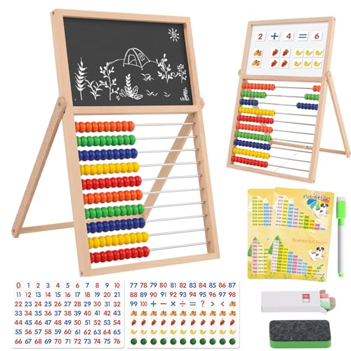 Wooden Abacus with Double-Sided Whiteboard and Blackboard