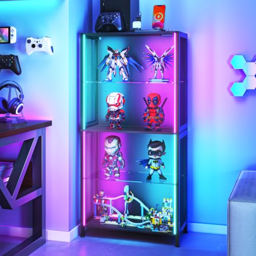 RGB Lighted 4-Tier Metal Mesh Display Cabinet