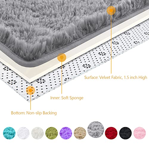 DETUM Grey Rug 6x9 Feet - Fluffy Gray Area Rugs for Bedroom Shaggy 6' X 9' Living Room Rug Soft Rugs for Kids Room Non-Slip Nursery Office Dorm Washable Carpets Home Decor
