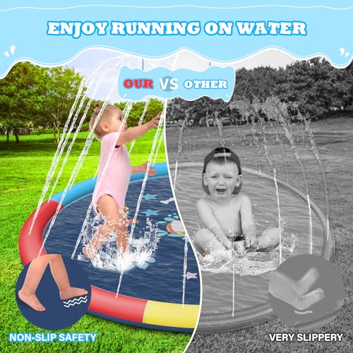 Non-Slip Splash Pad for Kids, 0.55mm Thicken Dog Pool Sprinkler Durable Inflatable Splash Pad, Fun Backyard Fountain Play Mat, Dogs Pet Outdoor Pool Water Toys Summer Gift for Baby Toddler Ages 3+
