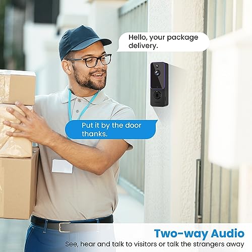 BITEPASS Doorbell Camera Wireless, Smart Video Cam with Chime, AI Human Detection, Two Way Audio, HD Live View, Night Vision, 2.4G WiFi Only, Cloud Storage, Indoor Outdoor Surveillance
