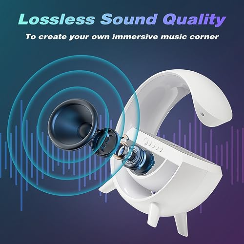 Delxo Bluetooth Speaker with Wireless Phone Charger,Big G-Shape Bluetooth Speakers for Teen Adults Birthday Gift Ideas,Atmosphere Lamp Speaker with LED Night Lights for Bedroom,White