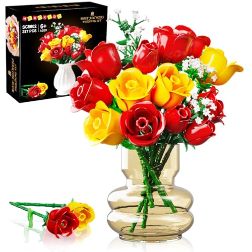387 Piece Roses Bouquet Building Blocks with Lights