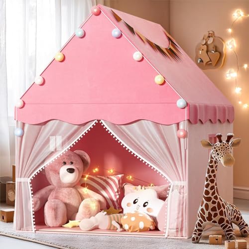 Kids Indoor Play Tent with Mat and Star Lights