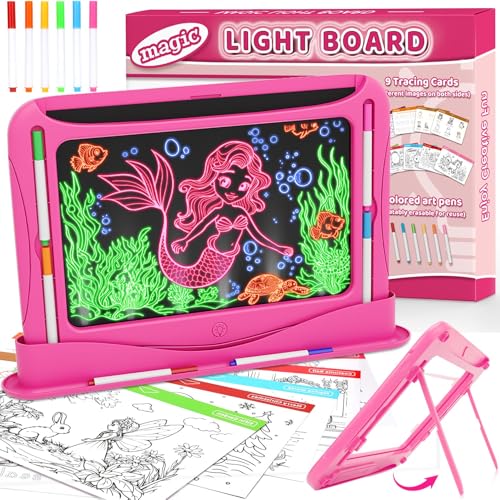 LED Drawing Board for Kids with 9 Cards and 6 Markers