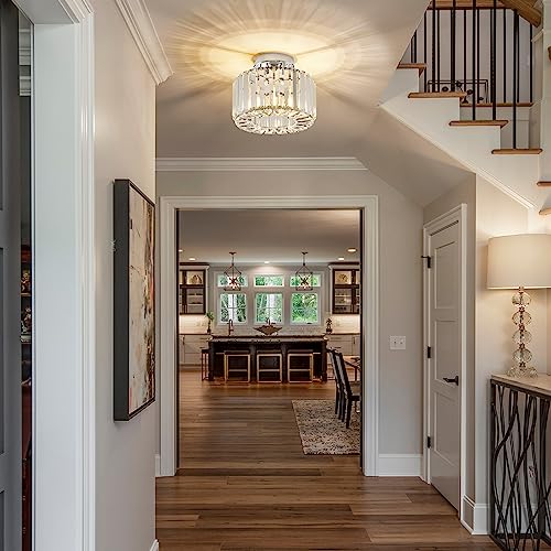 BUXVRCS Crystal Ceiling Light Fixture - Semi Flush Mount Ceiling Light Modern Chandelier Hallway Light Fixtures Ceiling Flush Mount Light Fixtures for Kitchen Bedroom Bathroom Entryway (Silver)