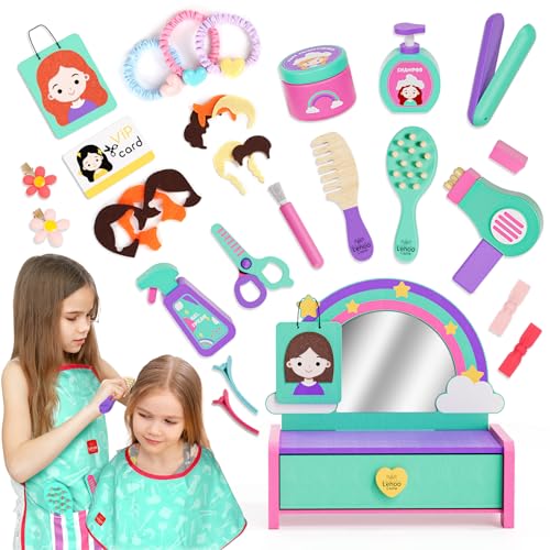 Wooden Kids Hair Salon Playset Pretend Beauty Vanity