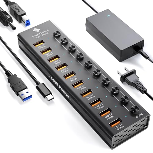 10-Port USB 3.2 Powered Hub with Switches
