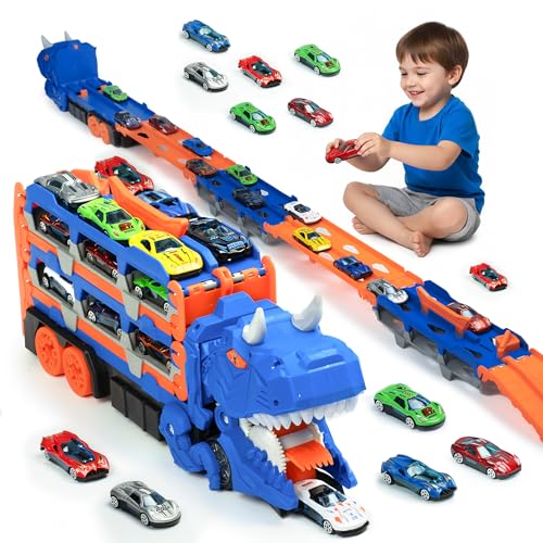 Dinosaur Transport Truck with 12 Die-Cast Toy Cars