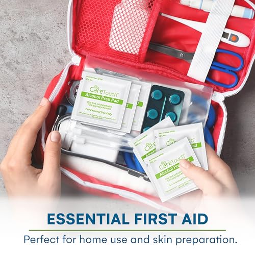 Care Touch Alcohol Wipes - Individually Wrapped Alcohol Prep Pads with 70% Isopropyl Alcohol, Great for Medical & First Aid Kits - Sterile, Antiseptic 2-Ply Rubbing Alcohol Pads - 100 Count