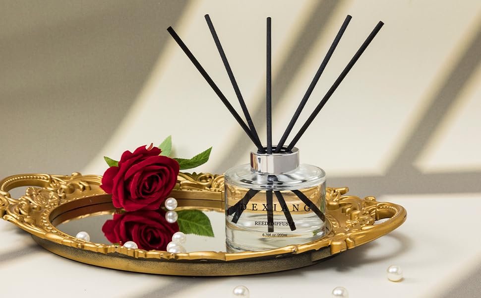 DEXAING Reed Diffuser Set, 6.7oz (200ml) Clean Linen Scent Diffuser with Rose Flower and Sticks Home perfumes Reed Diffuser Makes Great Bathroom Decor (White Floral Scent)