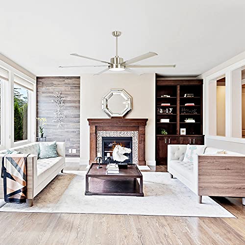 Ceiling Fans with Lights 65" Ceiling Fan with Remote Large Ceiling Fan for Shop Garage Porch Indoor Outdoor, DC Motor Reverse Airflow Fan Living Room, LED Light with Fan, DOE Tested, Brushed Nickel