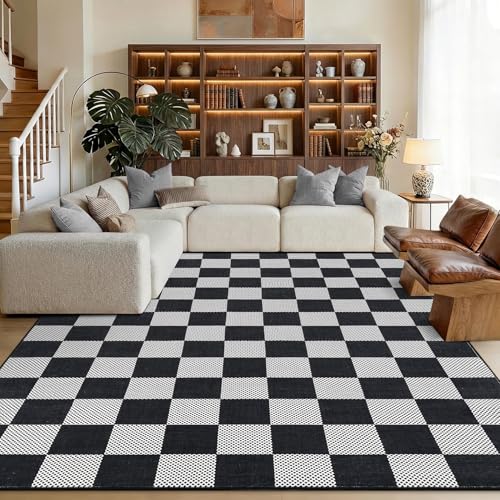5x7 Washable Checkered Low-Pile Area Rug