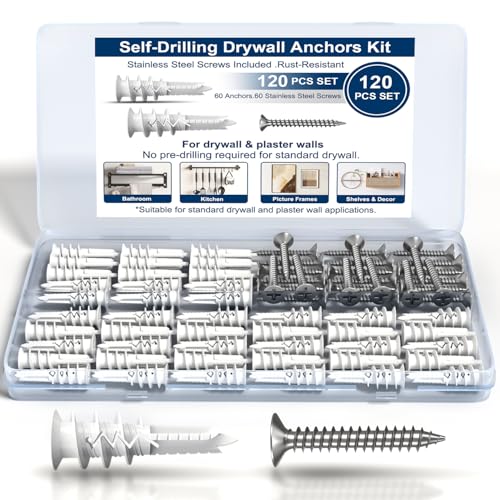 120 Pack Self-Drilling Drywall Anchors and Screws