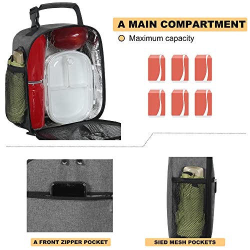 Deosk Lunch Bag Reusable Small Lunch Box for Men Insulated Portable Lunchbox for adults Suitable for School Work Picnic (Gray)