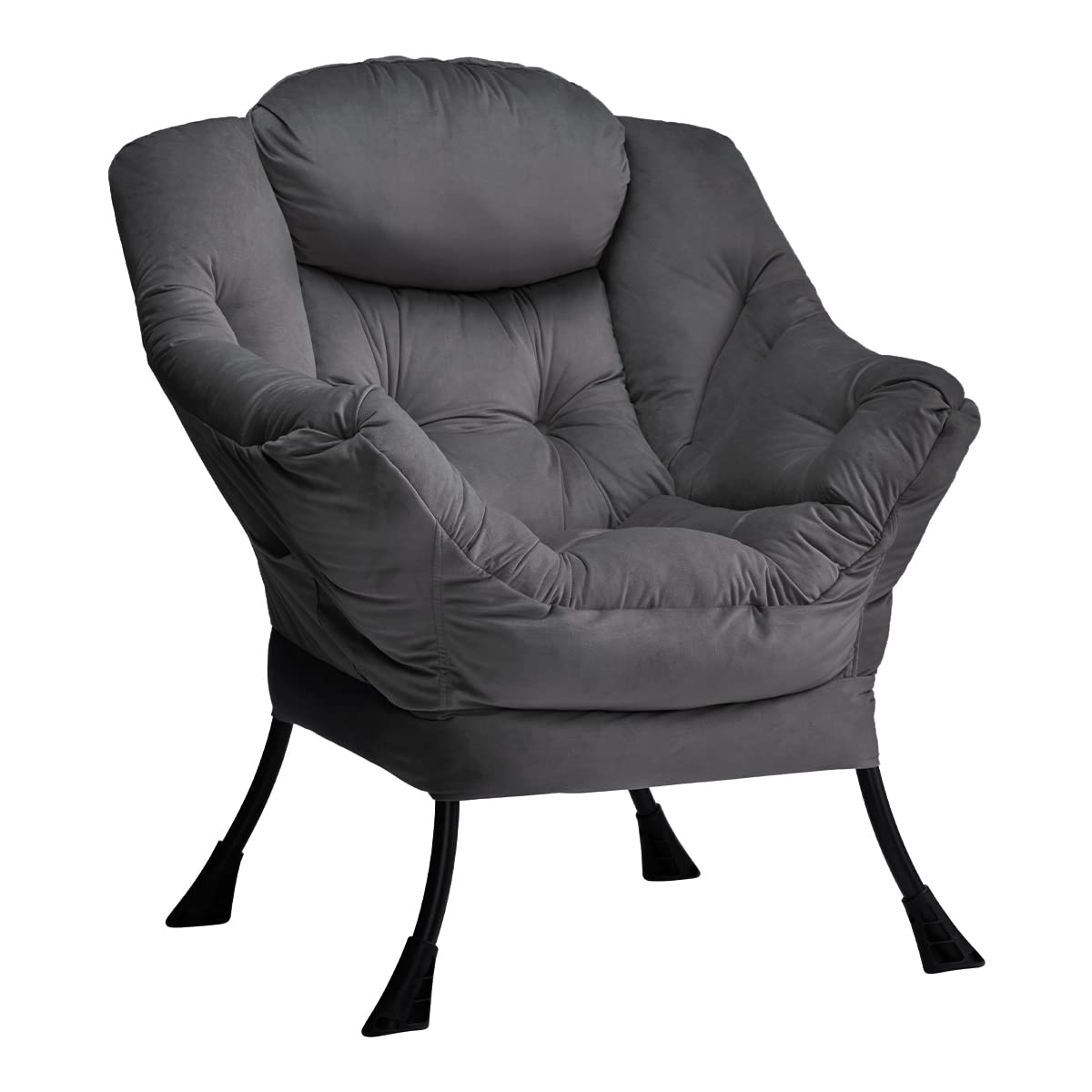 HollyHOME Modern Fabric Large Lazy Chair, Accent Oversized Comfy Reading Chair, Thick Padded Cozy Lounge Chair with Armrest, Steel Frame Leisure Sofa Chair for Living Room, Bedroom, Dorm, Smoky Grey