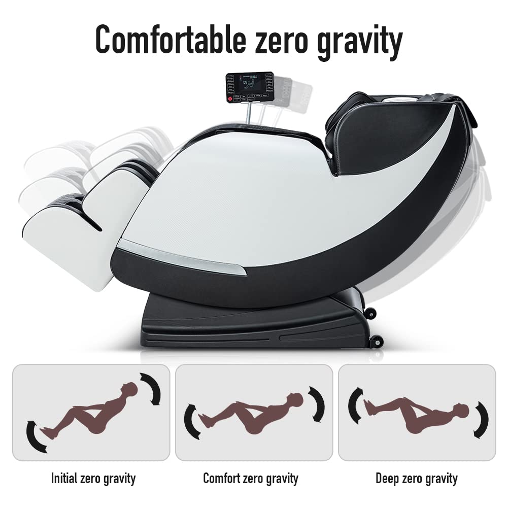 BONTEC Massage Chair Full Body Recliner - Zero Gravity with Heat and Shiatsu Foot Massage Office Chair LCD Touch Screen Display Bluetooth Speaker Airbags Foot Rollers (White)